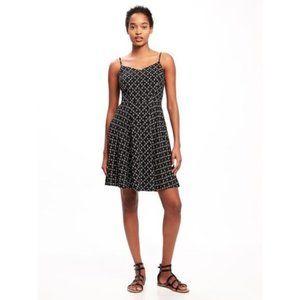 Old Navy Skater Geometric Printed Fit & Flare Cami Mini Dress Black Size XS